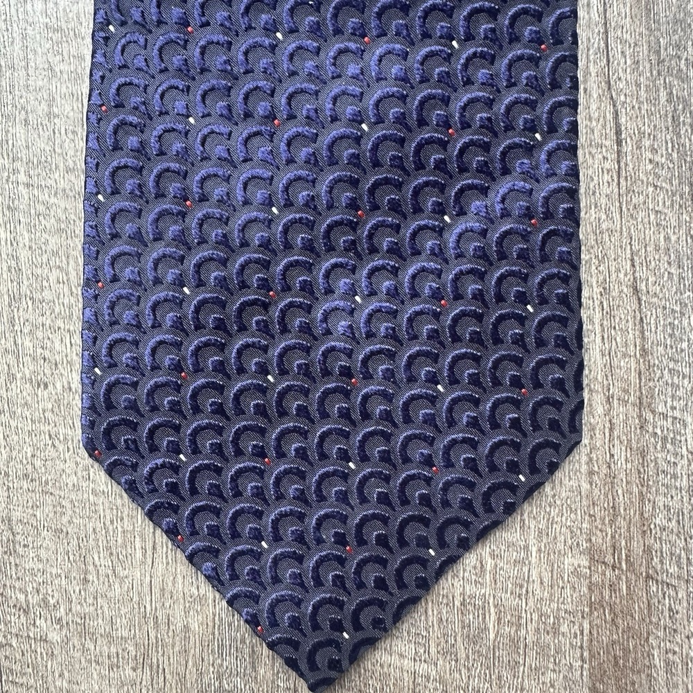 EXC+ Brioni Tie Mens Blue Geometric Woven Silk Necktie Made Italy Luxury Mens